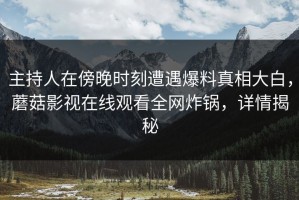 主持人在傍晚时刻遭遇爆料真相大白，蘑菇影视在线观看全网炸锅，详情揭秘