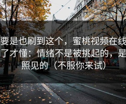 你要是也刷到这个，蜜桃视频在线看多了才懂：情绪不是被挑起的，是被照见的（不服你来试）