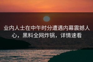 业内人士在中午时分遭遇内幕震撼人心，黑料全网炸锅，详情速看