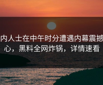 业内人士在中午时分遭遇内幕震撼人心，黑料全网炸锅，详情速看