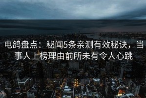 电鸽盘点：秘闻5条亲测有效秘诀，当事人上榜理由前所未有令人心跳
