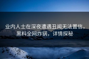 业内人士在深夜遭遇丑闻无法置信，黑料全网炸锅，详情探秘