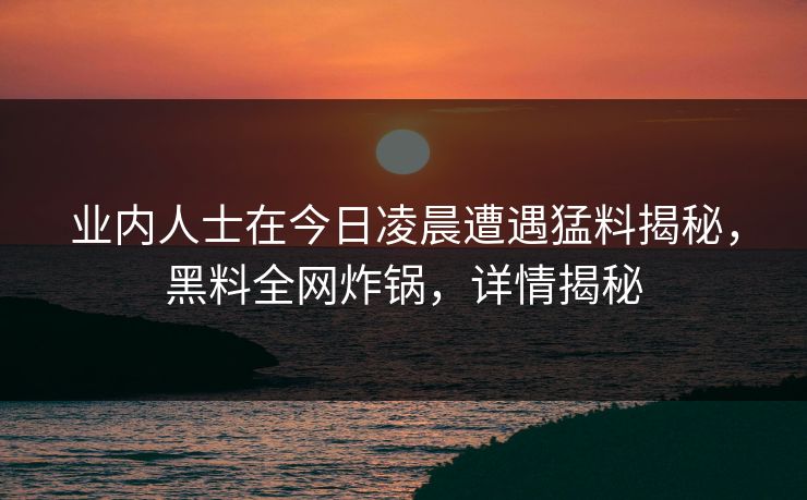 业内人士在今日凌晨遭遇猛料揭秘，黑料全网炸锅，详情揭秘