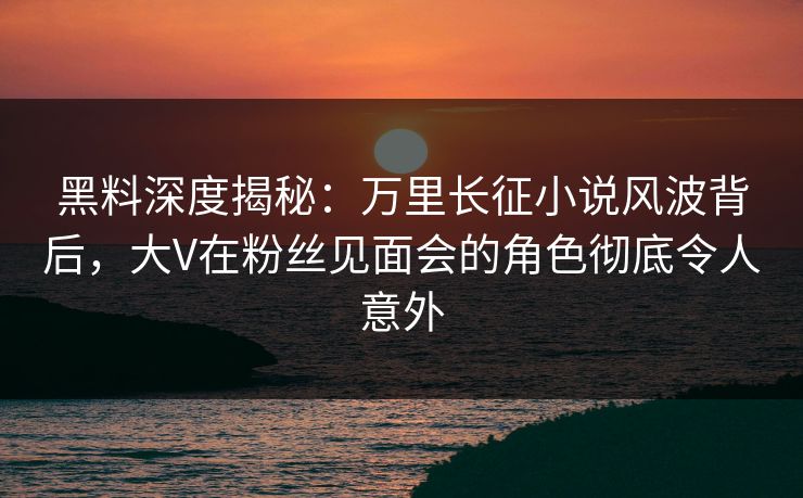 黑料深度揭秘：万里长征小说风波背后，大V在粉丝见面会的角色彻底令人意外