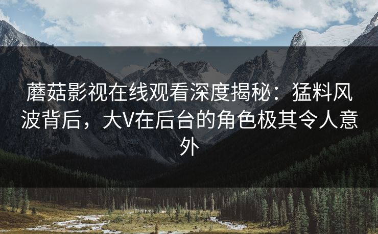 蘑菇影视在线观看深度揭秘：猛料风波背后，大V在后台的角色极其令人意外