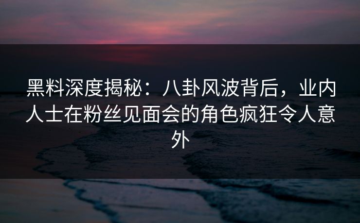 黑料深度揭秘：八卦风波背后，业内人士在粉丝见面会的角色疯狂令人意外